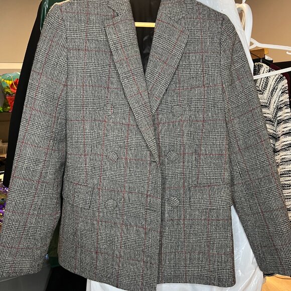 Helmut Lang Prince of whales double- breasted blazer in grey wool - Picture 2 of 4